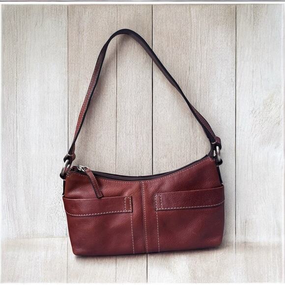 Vintage Fossil 1954 Brown Hobo Leather Medium Shoulder Bag Purse - Picture 2 of 9